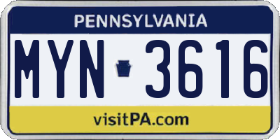 PA license plate MYN3616
