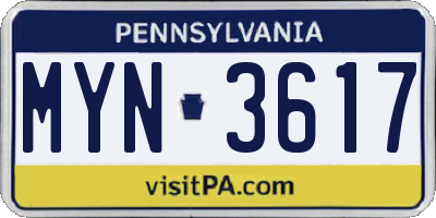 PA license plate MYN3617