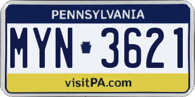 PA license plate MYN3621