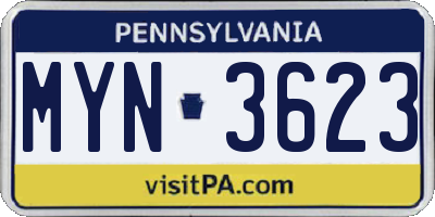 PA license plate MYN3623