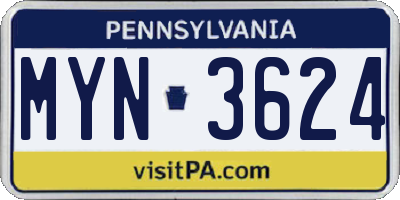 PA license plate MYN3624