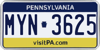 PA license plate MYN3625