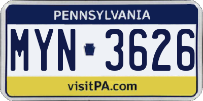 PA license plate MYN3626