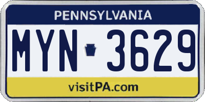 PA license plate MYN3629