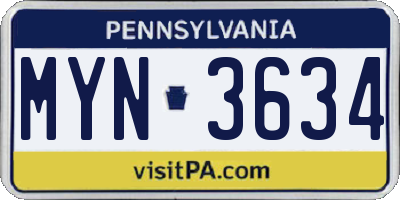 PA license plate MYN3634