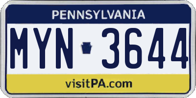 PA license plate MYN3644