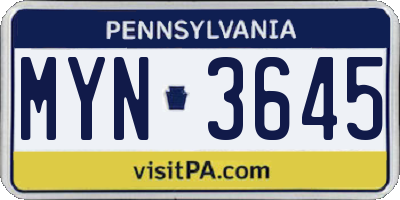 PA license plate MYN3645
