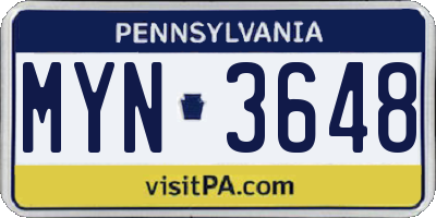 PA license plate MYN3648