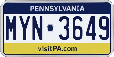 PA license plate MYN3649