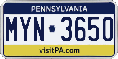 PA license plate MYN3650