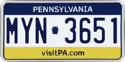 PA license plate MYN3651
