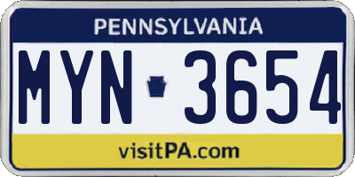 PA license plate MYN3654