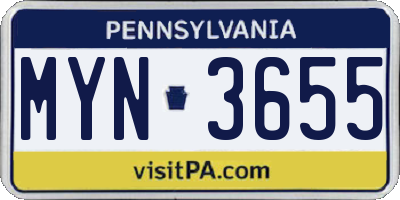 PA license plate MYN3655