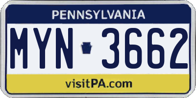 PA license plate MYN3662