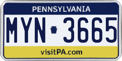 PA license plate MYN3665