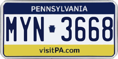 PA license plate MYN3668