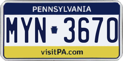 PA license plate MYN3670