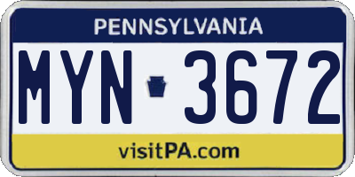 PA license plate MYN3672