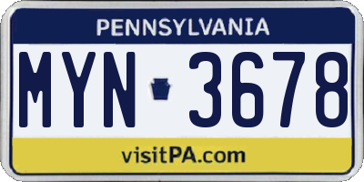 PA license plate MYN3678