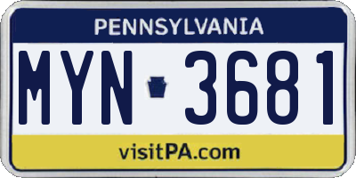 PA license plate MYN3681