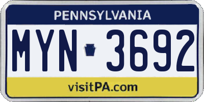 PA license plate MYN3692