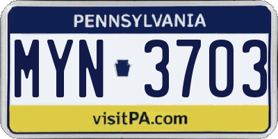 PA license plate MYN3703