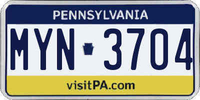 PA license plate MYN3704