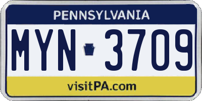 PA license plate MYN3709