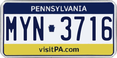 PA license plate MYN3716