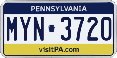 PA license plate MYN3720