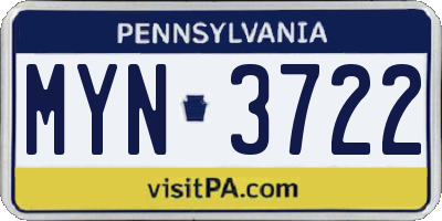 PA license plate MYN3722