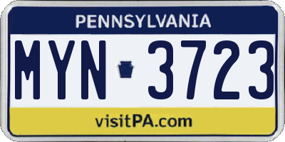 PA license plate MYN3723