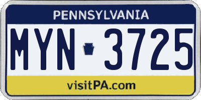 PA license plate MYN3725