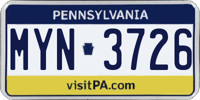 PA license plate MYN3726