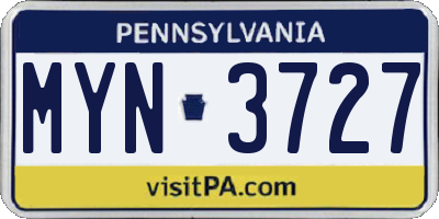 PA license plate MYN3727