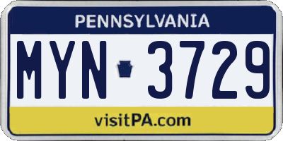 PA license plate MYN3729