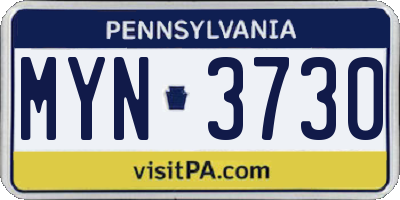 PA license plate MYN3730