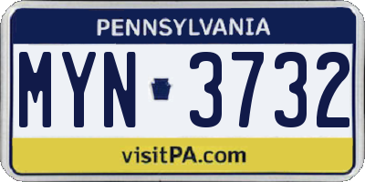 PA license plate MYN3732