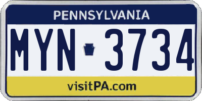 PA license plate MYN3734