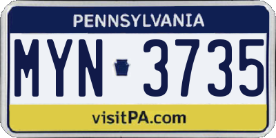 PA license plate MYN3735