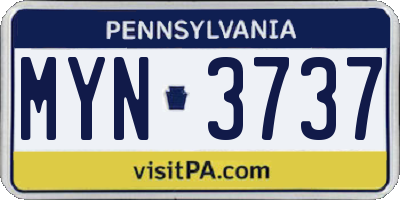 PA license plate MYN3737