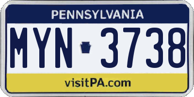 PA license plate MYN3738
