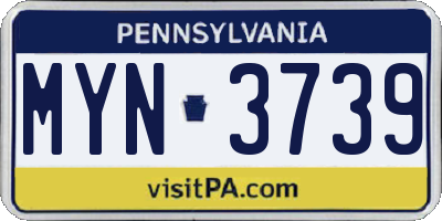 PA license plate MYN3739