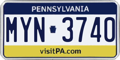 PA license plate MYN3740