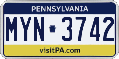 PA license plate MYN3742
