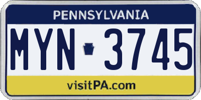 PA license plate MYN3745