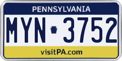 PA license plate MYN3752