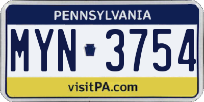 PA license plate MYN3754