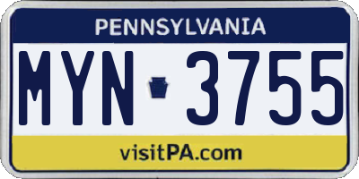 PA license plate MYN3755