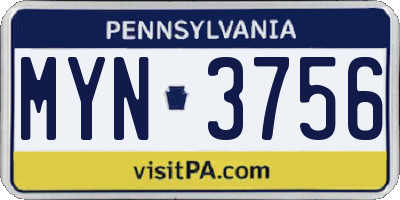 PA license plate MYN3756